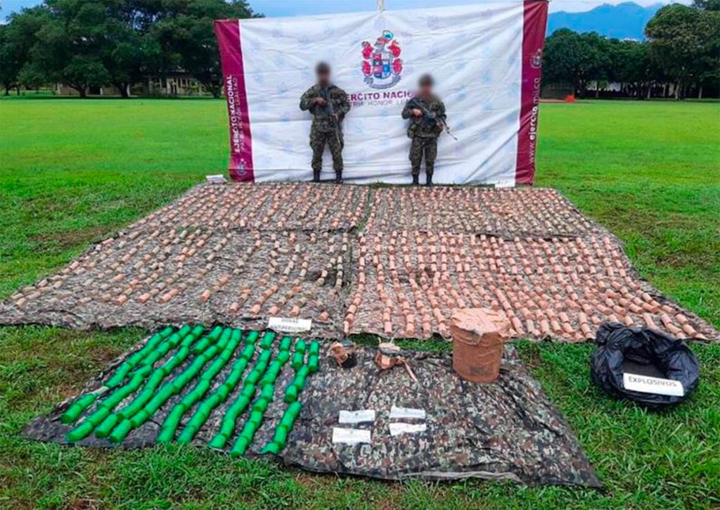 En abril de 2024, el Ejército incautó más de mil minas antipersonal en zona rural de Puerto Garzón, una de las operaciones más significativas contra artefactos explosivos en Putumayo. Foto: Cortesía Pueblo Indígena Siona