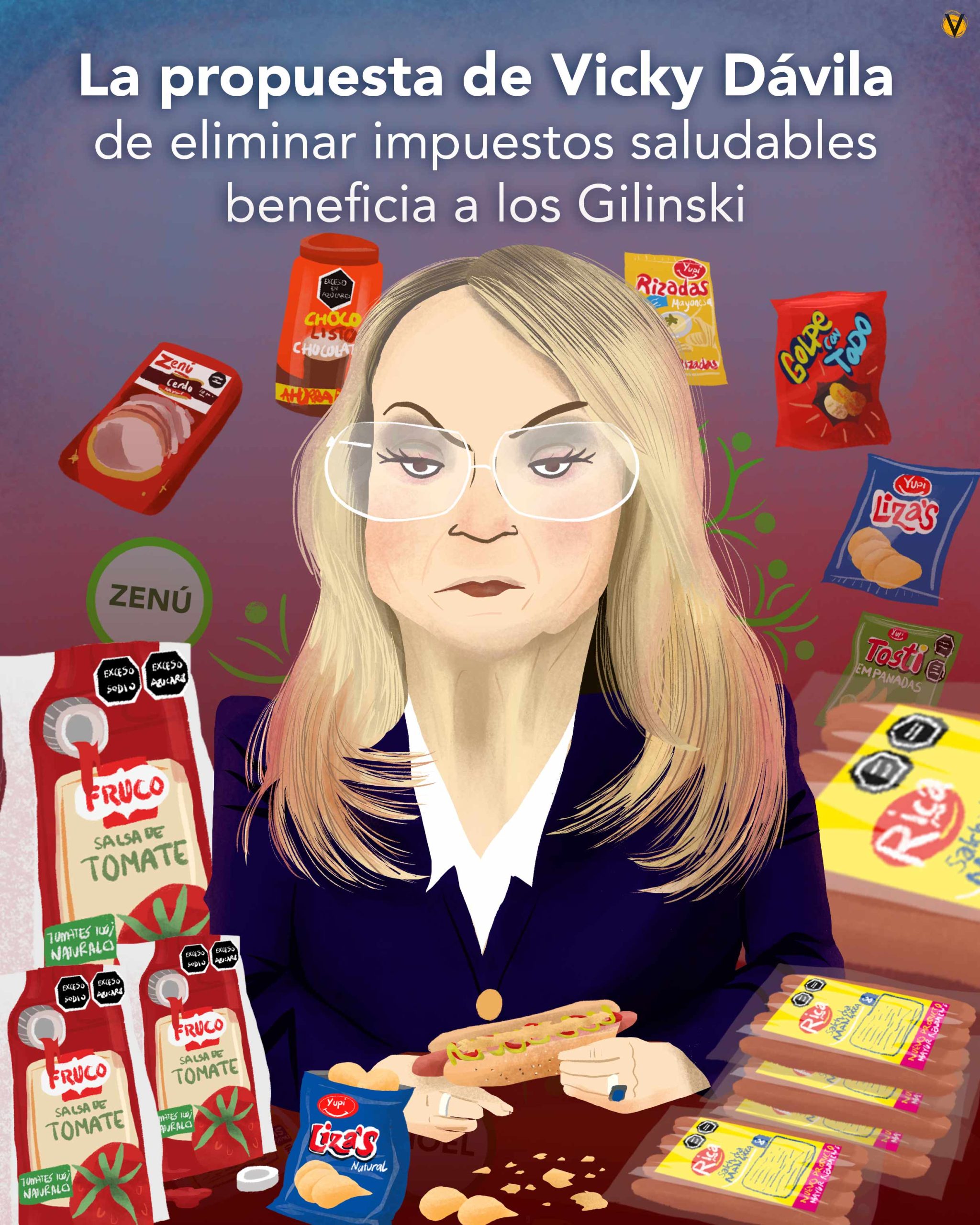 La periodista propone eliminar el impuesto a los ultraprocesados, alimentos que según la OMS son perjudiciales para la salud y que en el mercado tienen a un jugador poderoso: el grupo Nutresa, de propiedad de los Gilinski.