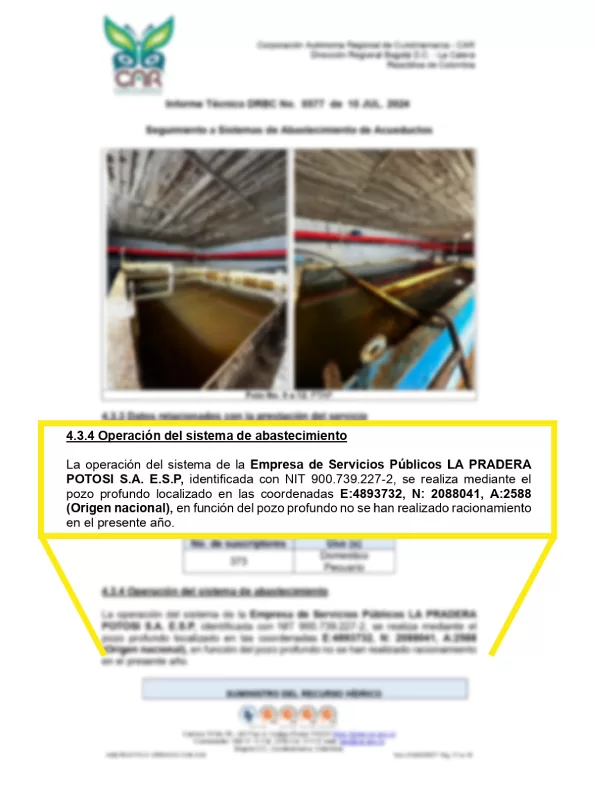 Documento de la CAR da cuenta de que en Pradera de Potosí no hubo racionamiento de agua en medio de la sequía de 2024 y 2025.