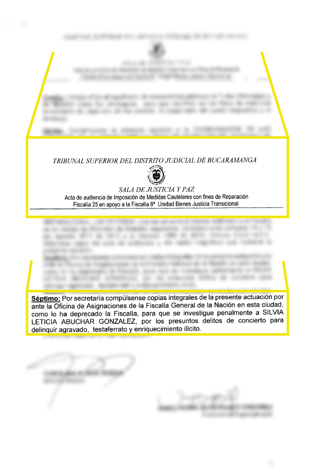 Orden del Tribunal Superior de Bucaramanga de compulsa copias contra Silvia Abuchar, hermana del alcalde de Turbo Alejandro Abuchar.