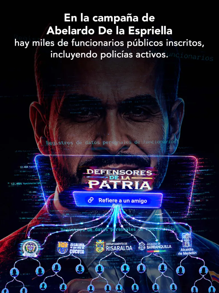 Según revela una base de datos que la campaña del candidato dejó abierta y a la que esta alianza periodística tuvo acceso, para el 27 de mayo de 2026 había recolectado más de 1.4 millones de registros de personas que supuestamente se unieron voluntariamente. Entre estos, encontramos aproximadamente 17 mil que serían funcionarios, varios aparecen como referidores de contratistas de su entidad.
