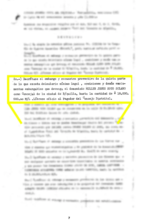 Decisión judicial de embargar el sueldo de Miller Soto, hoy vocero del gobierno de Abelardo de la Espriella, por el incumplimiento del pago del arriendo del local.