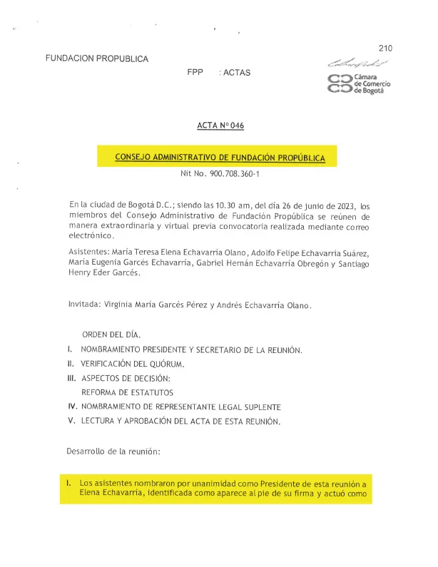Acta del Consejo Administrativo de Propublica.